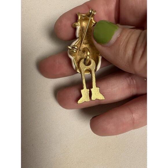 Vintage Gold Tone Snowman Brooch Pin Swinging Legs Christmas Holidays Frosty - Picture 5 of 8